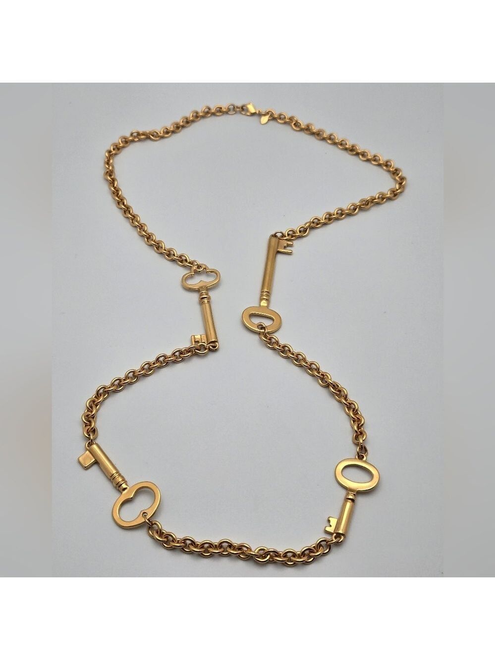 Vintage Monet Key Charm Statement Necklace Gold Plated GP